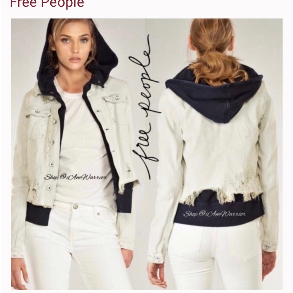 Free People Double Layered Distressed Denim Jacket